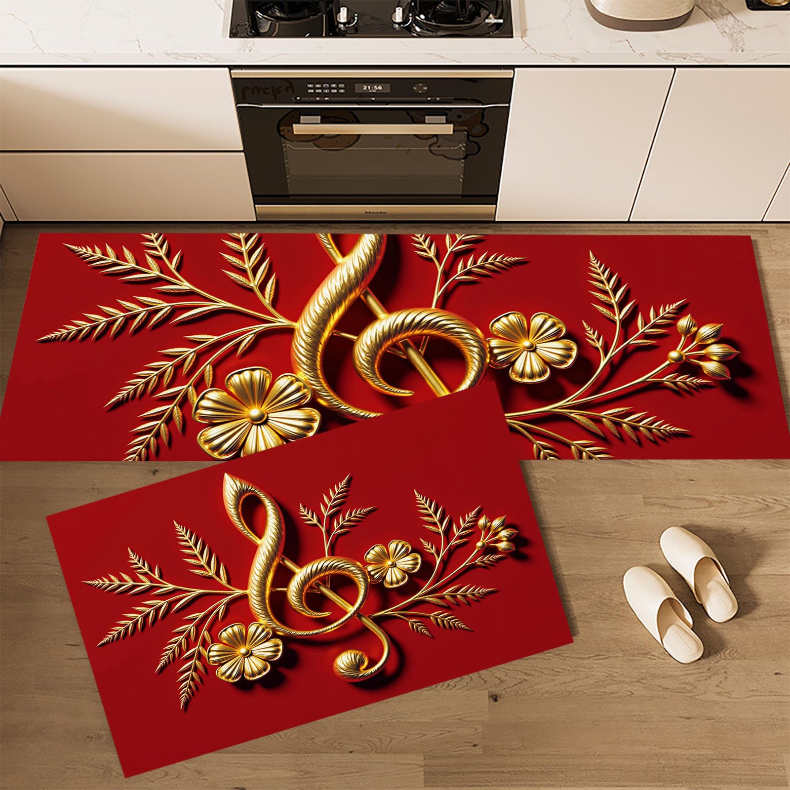 Alfombra de cocina antideslizante de gran durabilidad con elegante arte musical