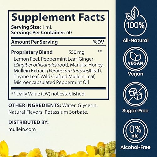 Miniatura 6 de Breathe - Gotas de gordolobo 8 en 1 para pulmones y vías respiratorias (paquete de 1 + 2 onzas líquidas) extracto de menta, tomillo y hoja de