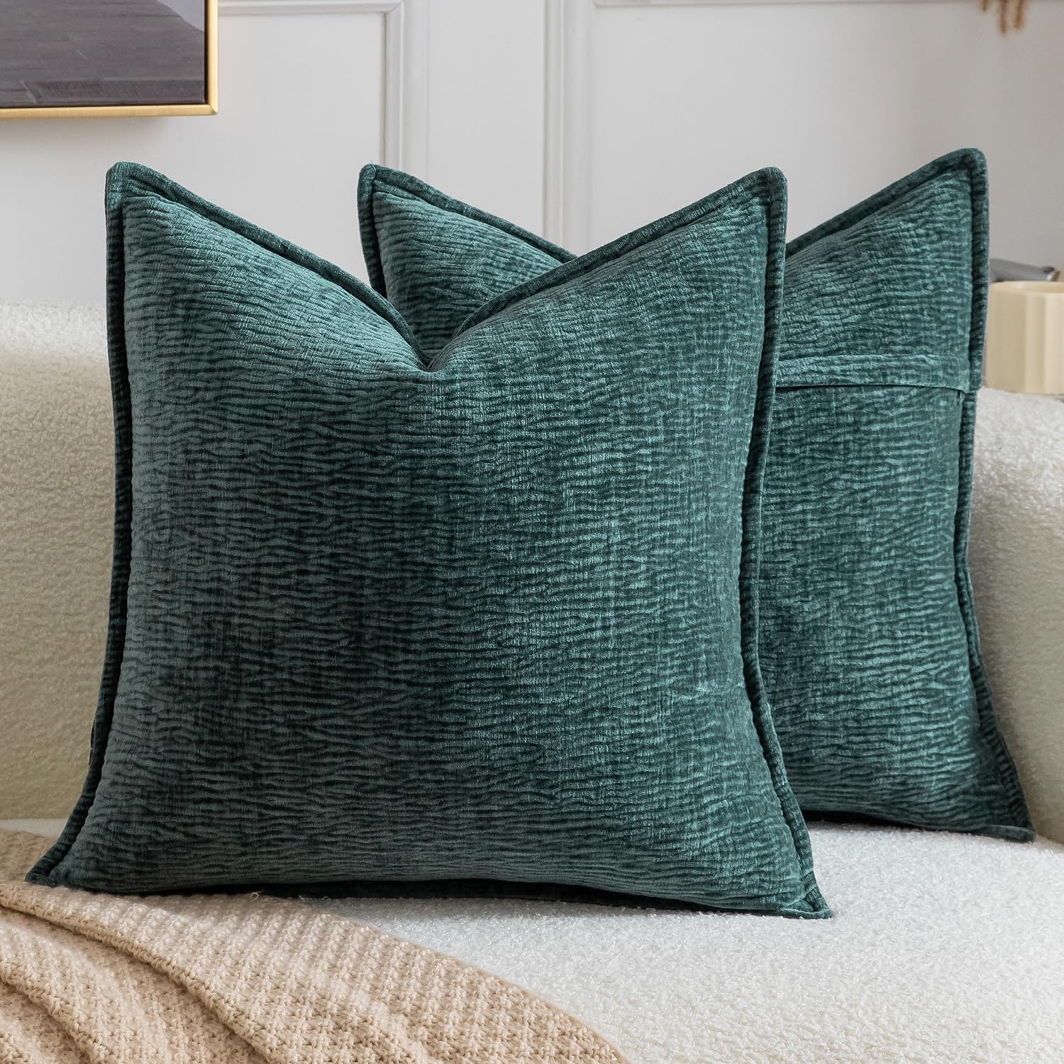 Madizz Pack of 2 Decorative Cushion Covers Soft Chenille Throw Pillows Solid Textured Throw Pillow Covers for Couch Sofa Bedroom Living Room 45x45 CM, Teal — image 1