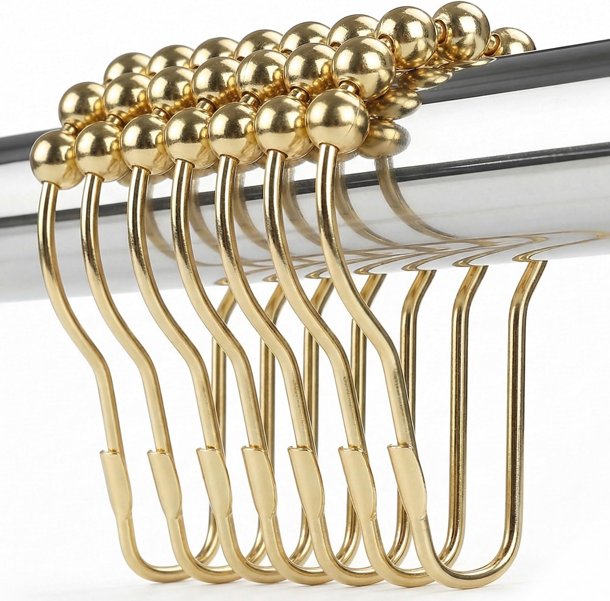 Shower Curtain Hooks Rings, Rustproof Metal Shower Curtain Rings for Bathroom Shower Rods Curtains - Set of 12, Golden