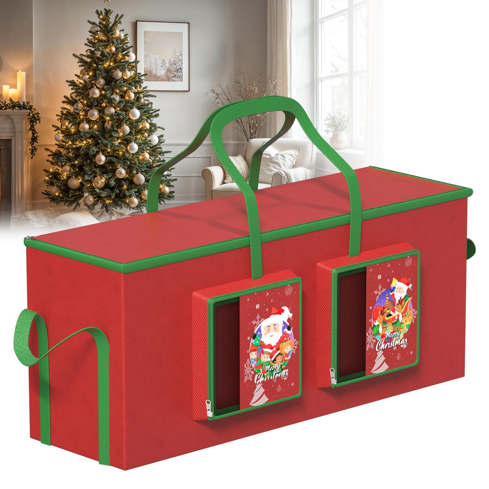 Brightark Red 7.5Ft Christmas Tree Storage Bag For Artificial Disassembled Holiday Trees Up To 210Cm, Christmas Tree Bag Heavy Duty 600D Oxford Fabric Waterproof With Reinforced Handles And Dual Zippers