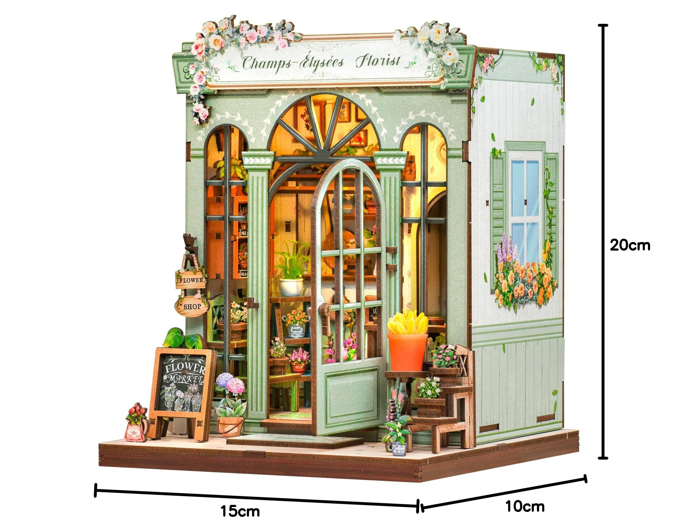 CUTEBEE Book Nook Kit – DIY Puppenhaus Häuser, Miniatur Haus Selber Bauen für Erwachsene, 3D-Holzpuzzle & Buchstütze | Kreatives Set für Bücherregal Dekor | Geschenk,199 PCS (Champs-Élysées Florist)