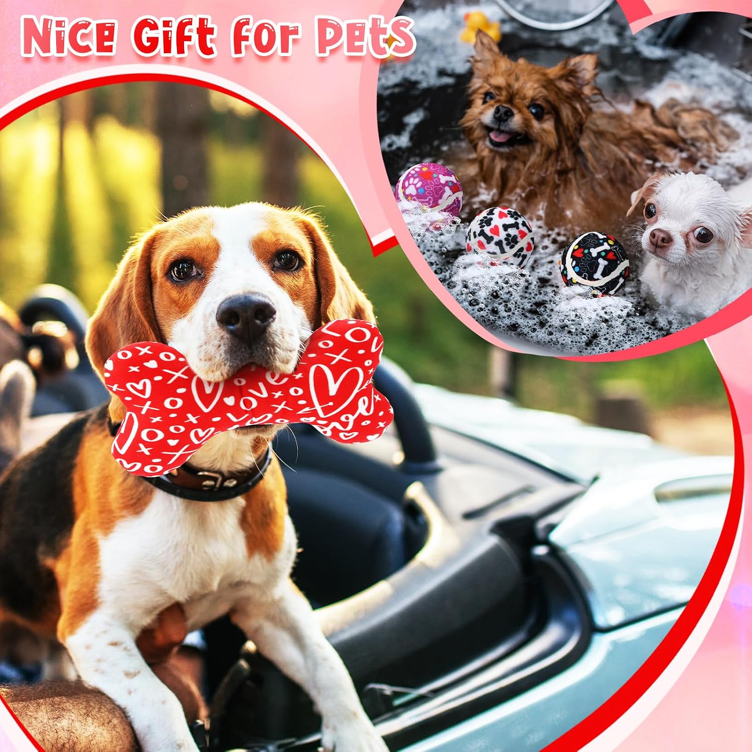 25 Pcs Valentines Dog Toys Set Dog Tennis Balls Squeaky Bone Toys Dog Rope Toys Plush Dog Toys for Pet Puppy Dog Valentines Gifts