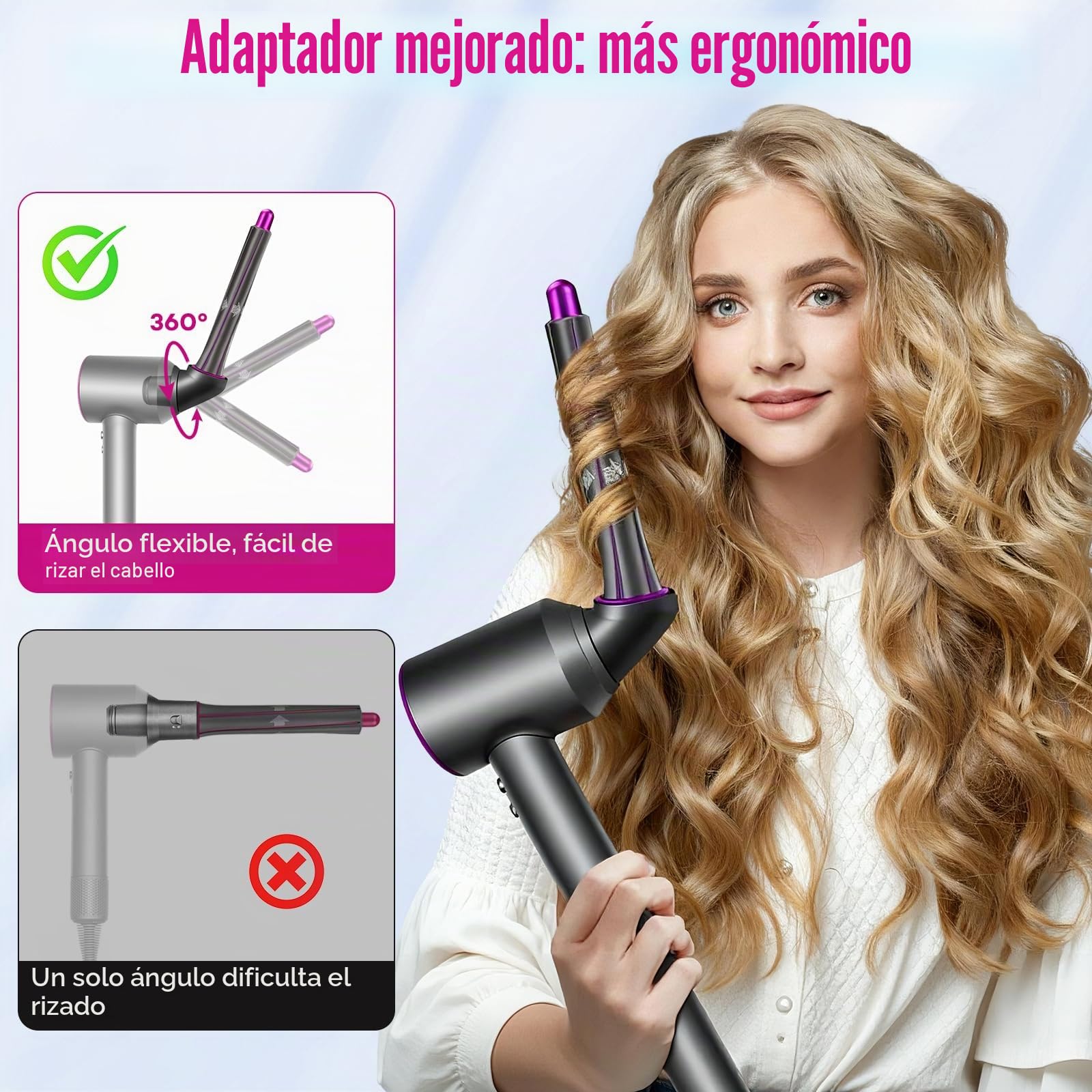Cilindros rizadores de pelo de 0,78 pulgadas/20 mm de largo y adaptador para Dyson HD01 HD02 HD03 HD04 HD07 HD08 HD15 HD16, conversión de secador de pelo en rizador de pelo, 2 rulos 2 adaptadores