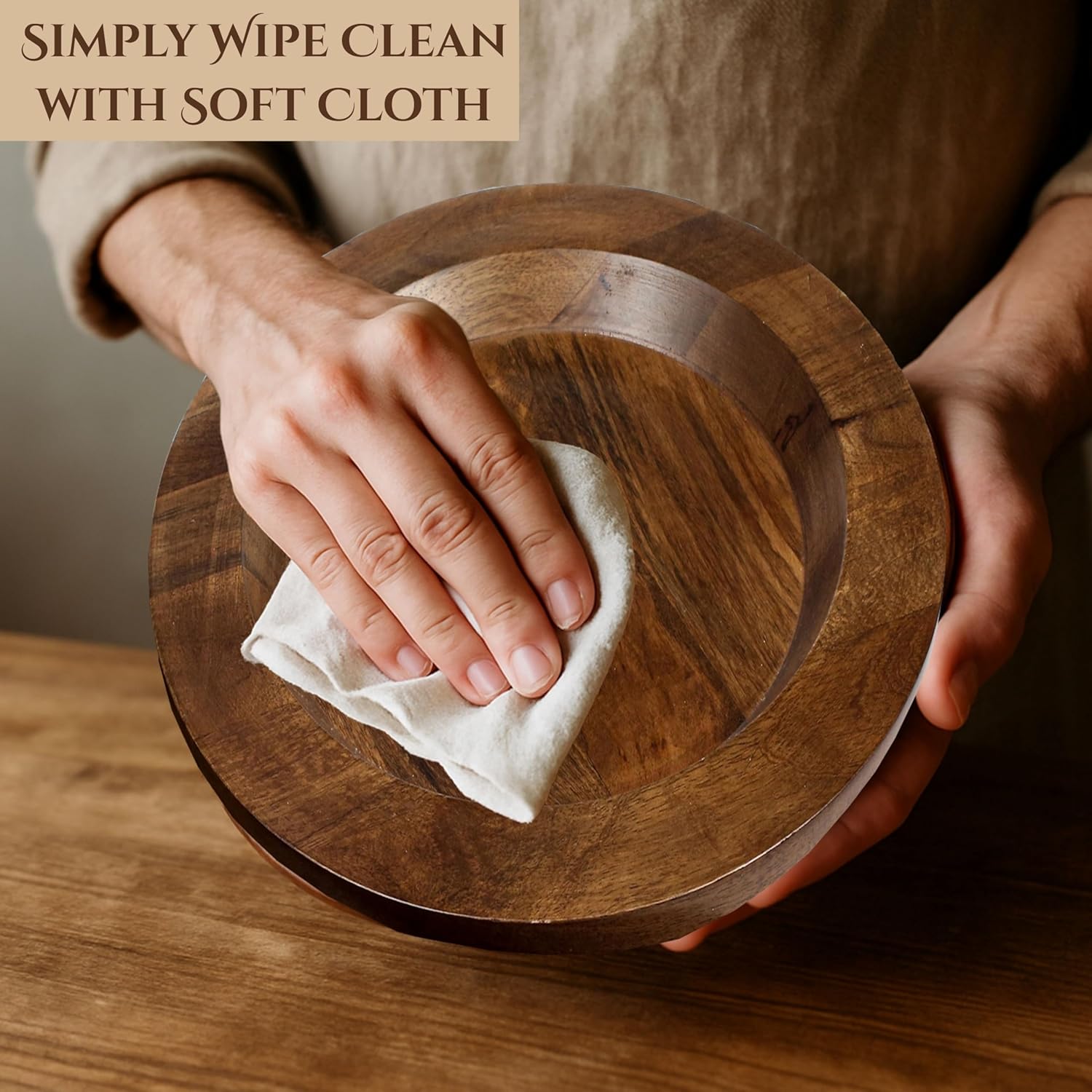 CLEENTABLE Wooden Chargers Plates Set of 2-13" Serving Dinner Plate for Weddings, Parties, Rustic Table Decor, Indoor Outdoor Dining - Lightweight Round Appetizer Plates (Walnut)