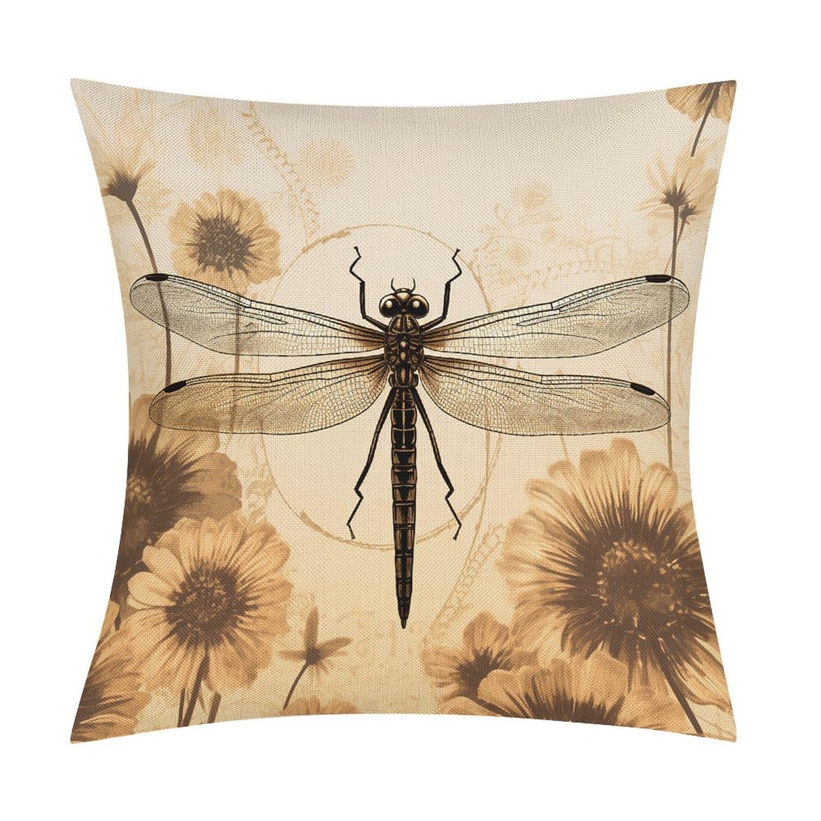 Fodpand Style Dragonfly On Sunflower Pillow Covers 18X18 Inch, Pillow Cases Boho Farmhouse, Throw Pillow Covers For Couch Sofa Bed Spring Home Decor