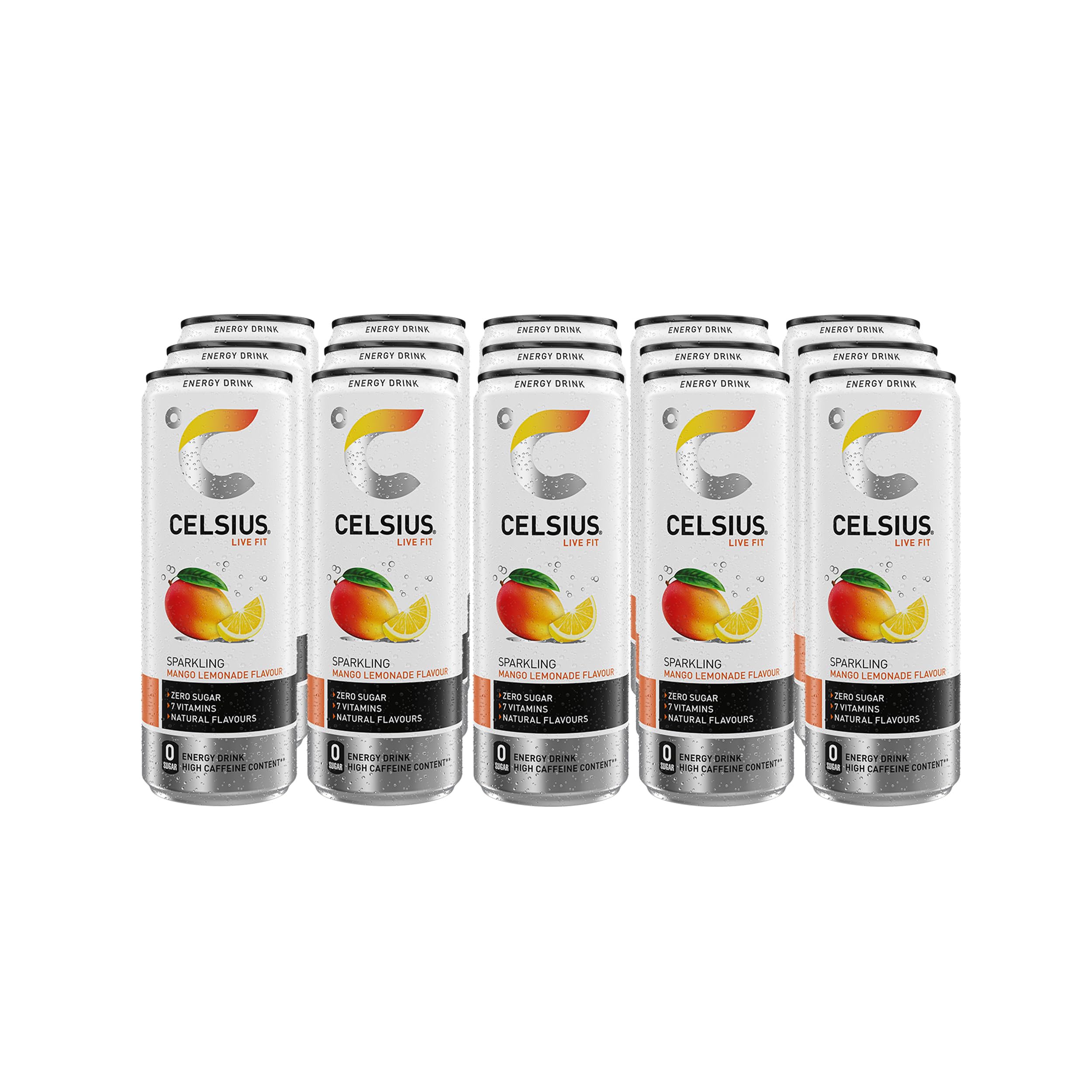 Celsius Bebida Energética Sin Azúcar, Sabor Mango Limón, Energy Drink Funcional - Lata, Pack 12 x 355 ml