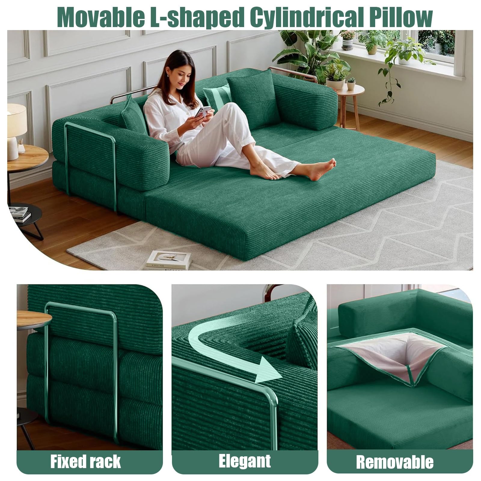 Cabrio Schlafsofa, 4 in 1 Modulares Sofa für Wohnzimmer und Schlafzimmer, keine Montage erforderlich