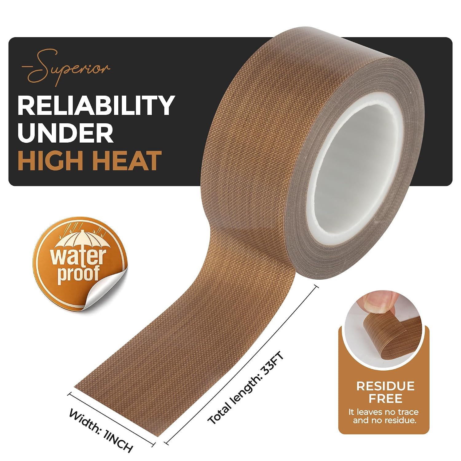 Teflon Tape | 1" x 33ft x 0.18mm | Fiberglass Mesh Backing
