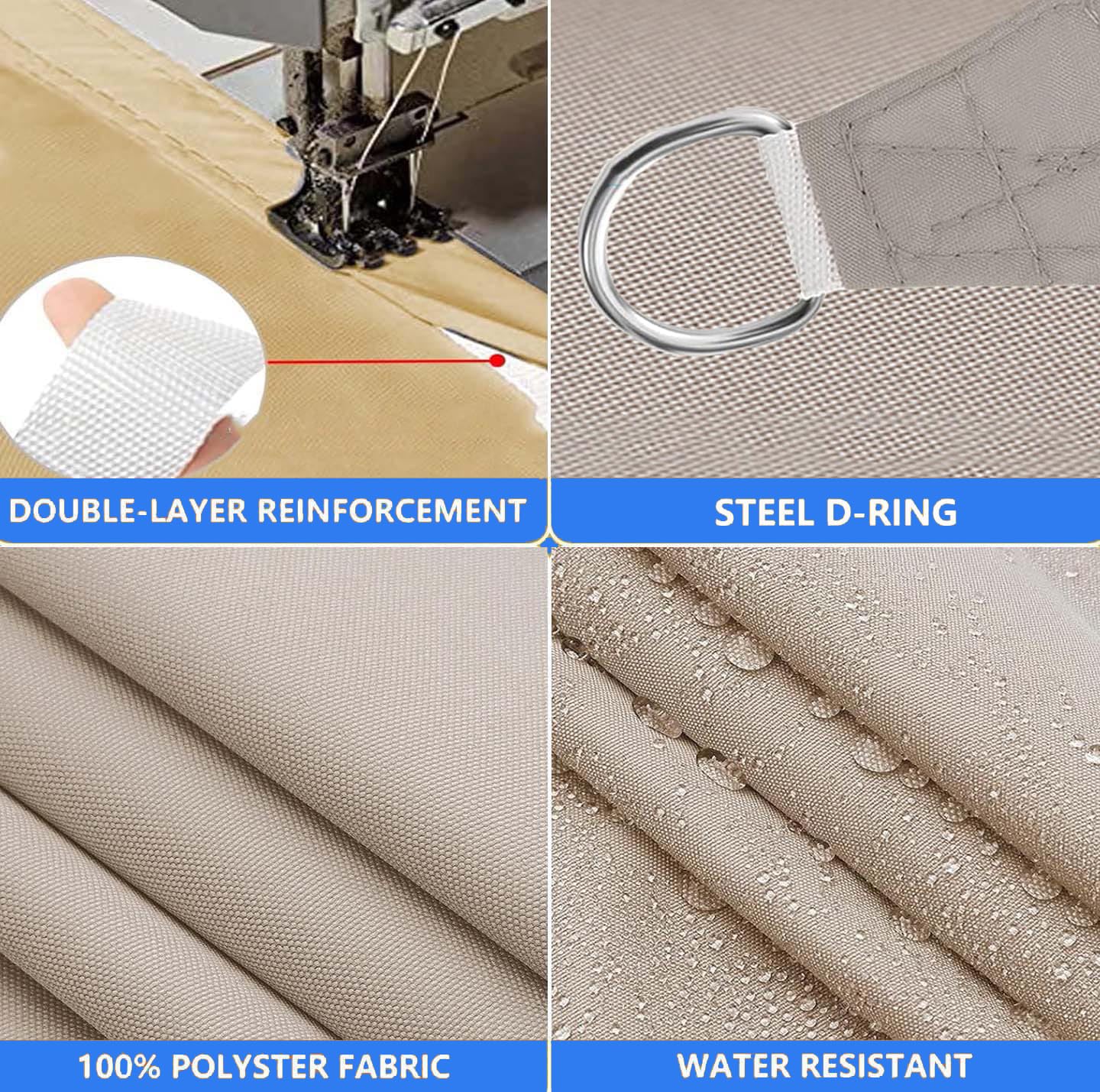 Sonnenschutz Terrasse Sonnensegel Dreieckig Segeltuch Meterware Viele Größe Farben Seitenschutz Balkon mit D-Ring inkl Befestigungsseile UV-Schutz Wetterfest für Garten 3x6x8M Khaki