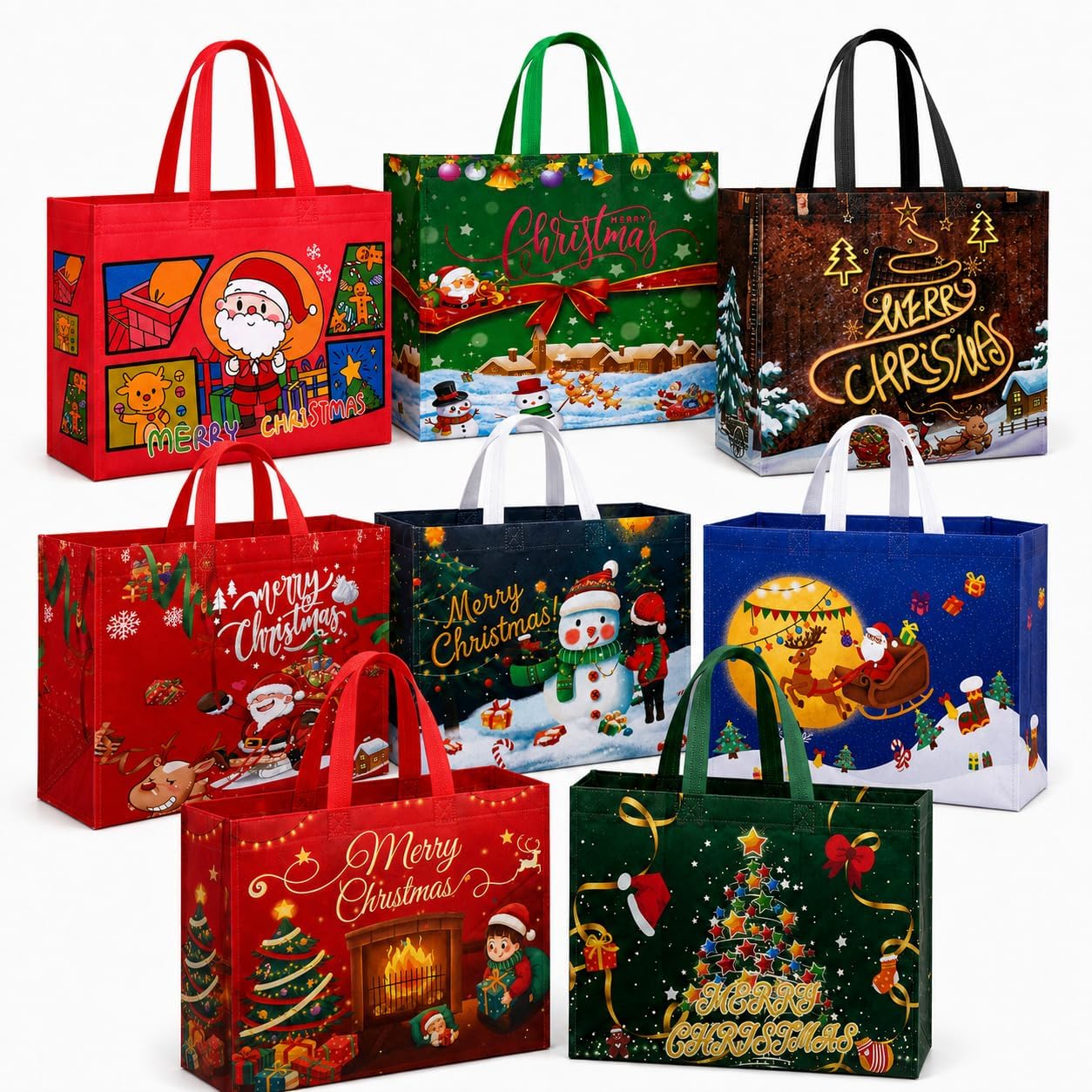 ROVIBIOBIO 8 Pack Large Christmas Gift Bags Bulk Reusable Holiday Bags