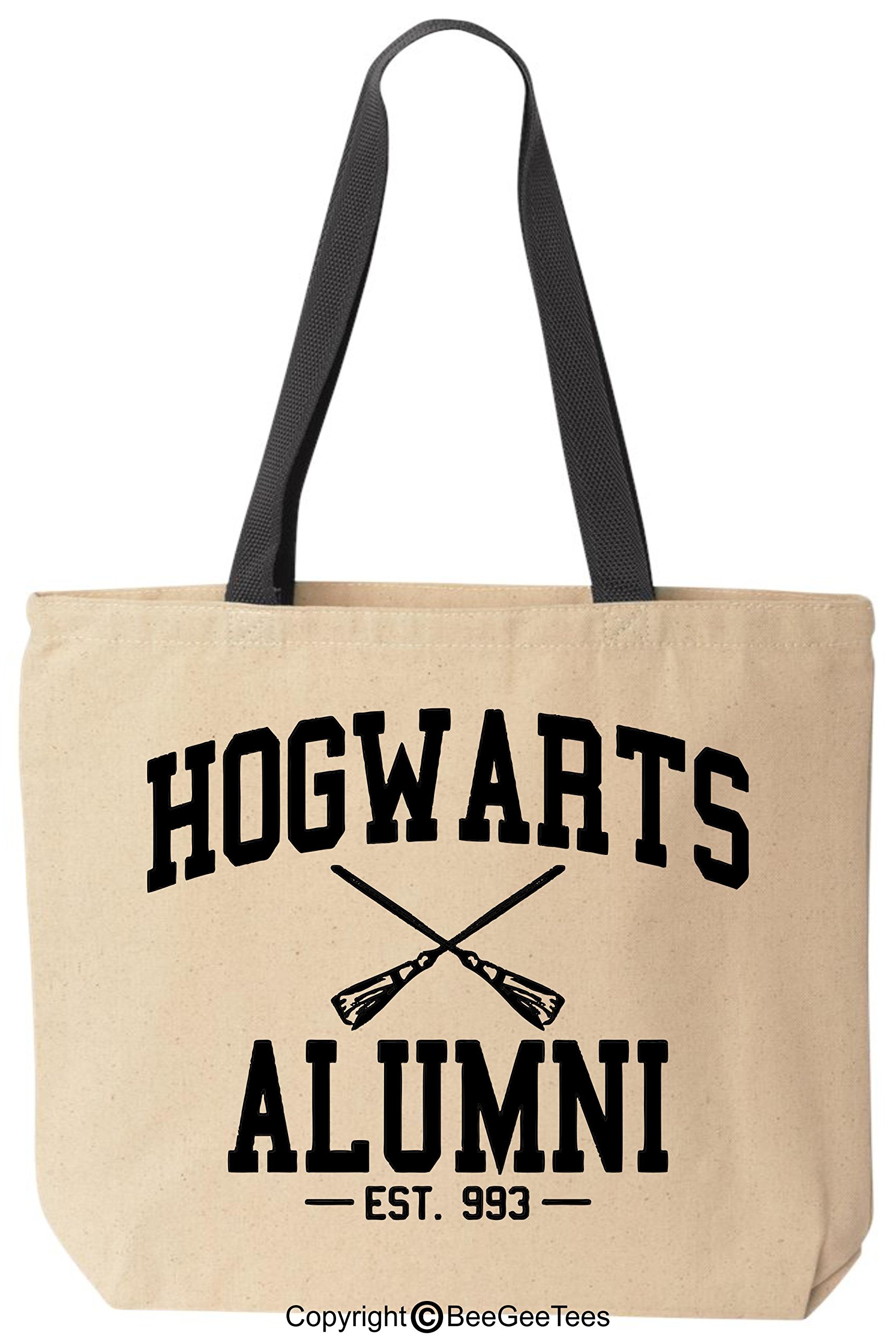 Wizard Alumni Funny Magic Canvas Tote Bag (Black Handle), Beige, Large