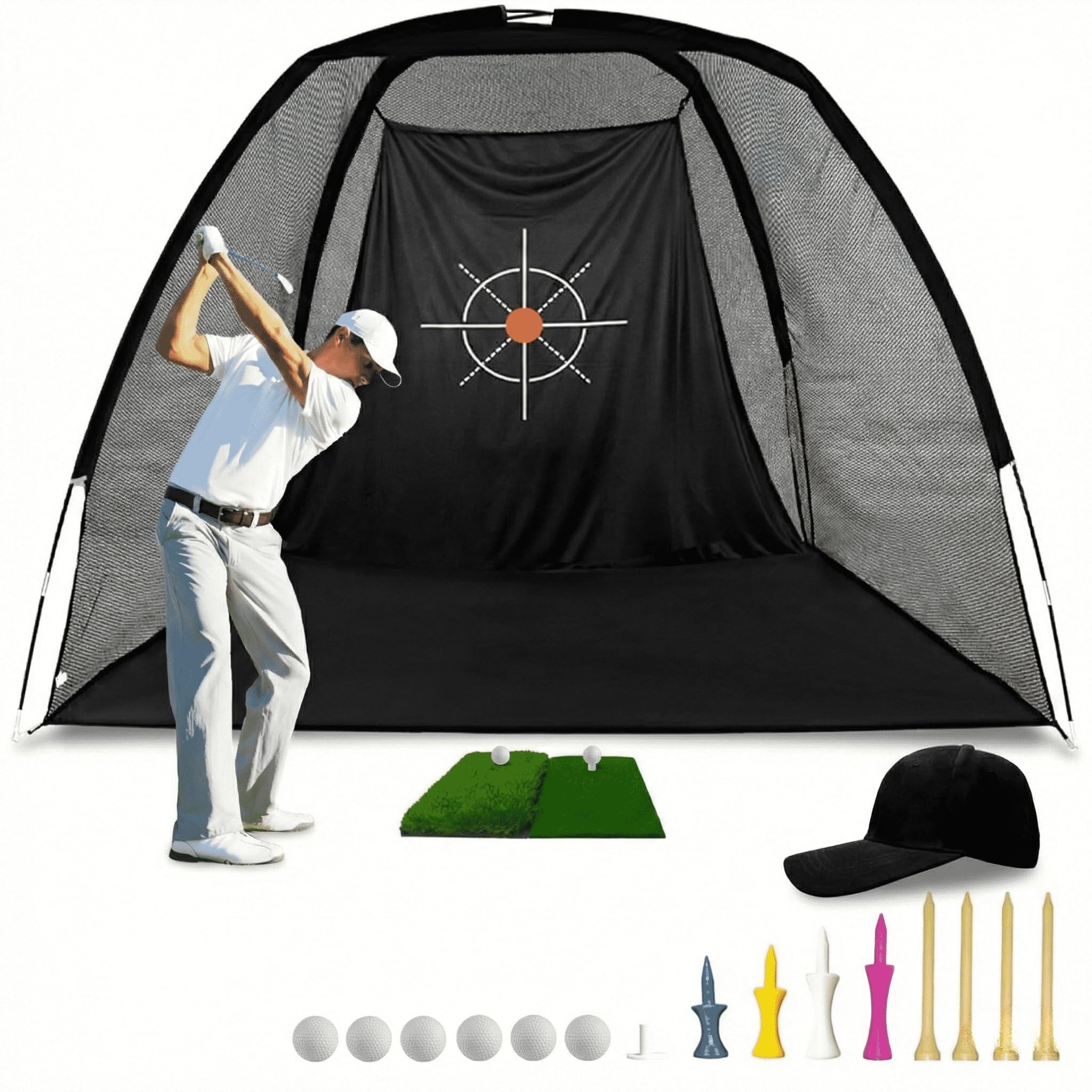 Kapler Golfnetz für Zuhause: Golf Übungsnetz - Schlagnetz Set inkl. Matte Bälle für Indoor Outdoor Garten - Robustes Trainingsnetz für Full Swing Chipping