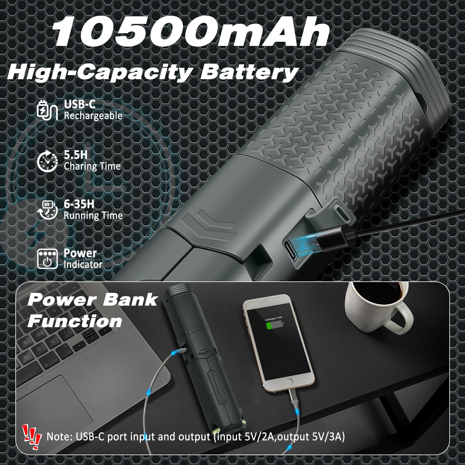 ISUNMEA Linterna de camping telescópica, portátil, plegable, magnética, con 10500 mAh, IPX7, impermeable, recargable, luz de camping plegable para senderismo, camping, emergencia, pesca