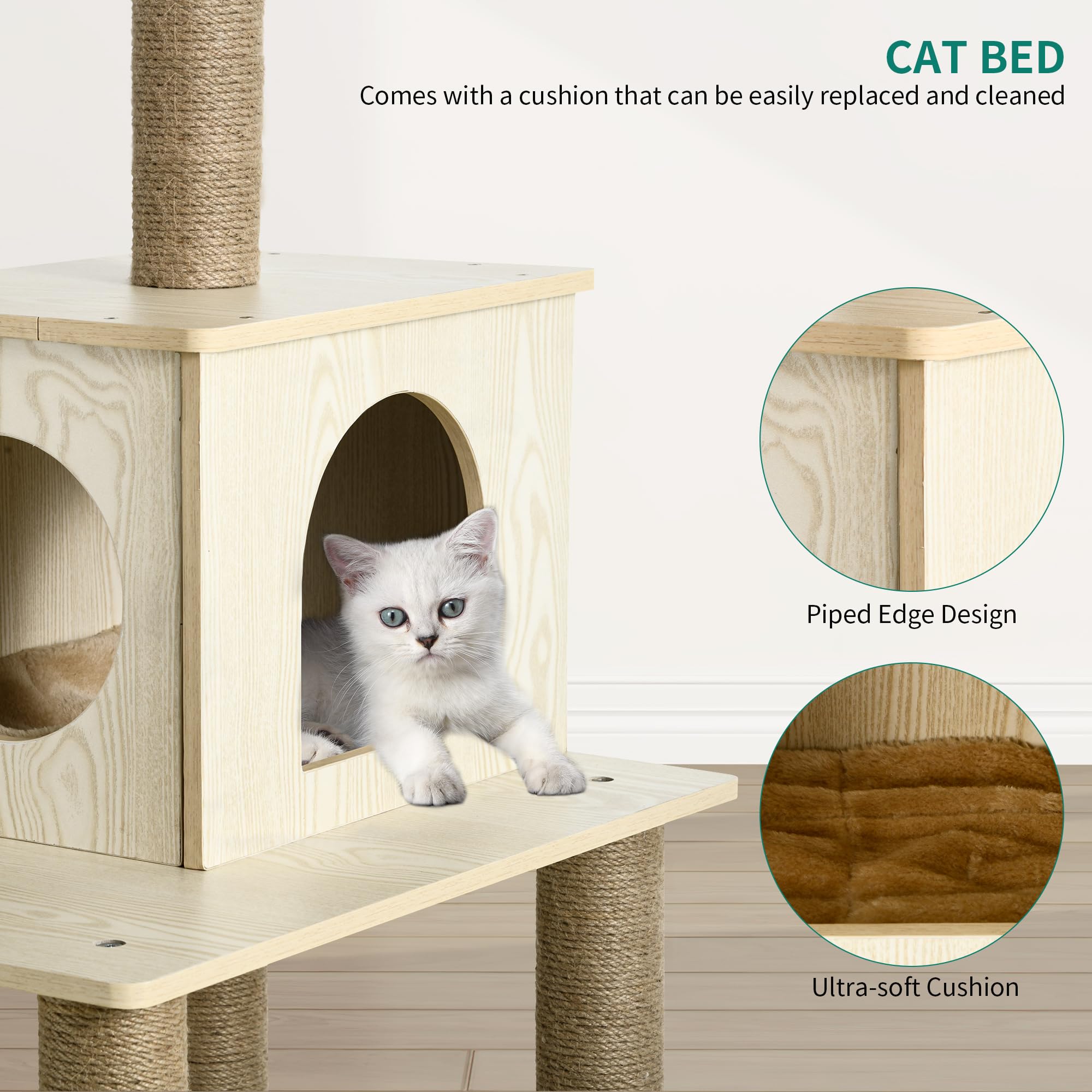 Tiragraffi Per Gatti Grande 190 Cm - Con 8 Paletti In Sisal, Amaca, 2 Cuginette E Piattaforme