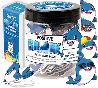 Positive Shark Jar, 60 Emotional Support Shark Cards, Get Well Soon Gifts for Men, Shark Stuffed Animal Decorations and Stuff, Encouragement Sea Animals Present with Comfort Support Message