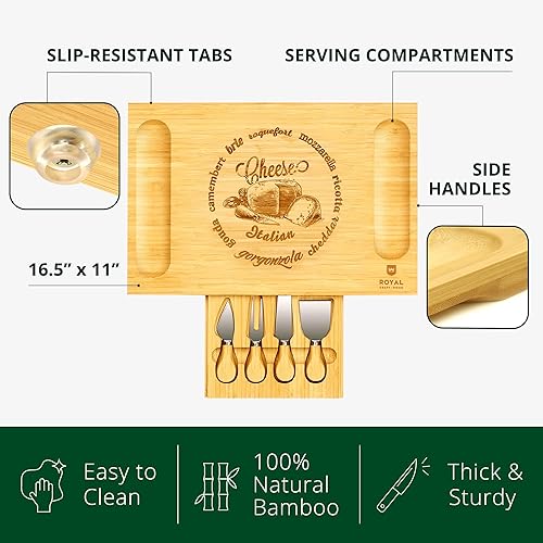 Miniatura 56 de ROYAL CRAFT WOOD Tablas de bambú extra grandes para charcutería – Juego de tablas de charcutería grande con 3 cuencos para salsa, 4 cuchillos