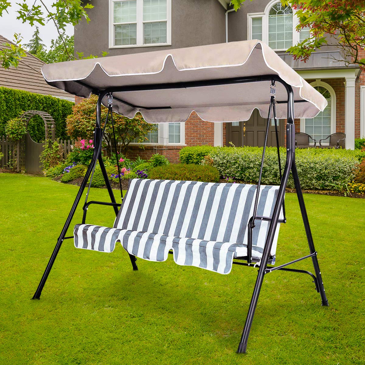 GOPLUS Toldo para Columpio de Hollywood, de Repuesto, Universal, Funda de Techo, Impermeable, protección UV, tamaños (191 x 132 cm, Beige)