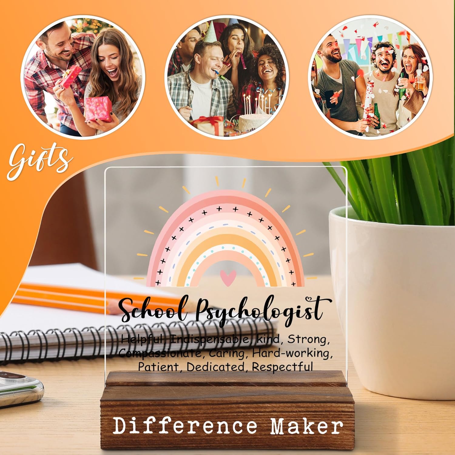 School Psychologist Desk Sign with Rainbow Design, Appreciation Gift for Women Men, Thank You Plaque for Office Decor, School Psych Week, Retirement, Graduation, Birthday, Christmas Keepsake, CSC637 - Image 6