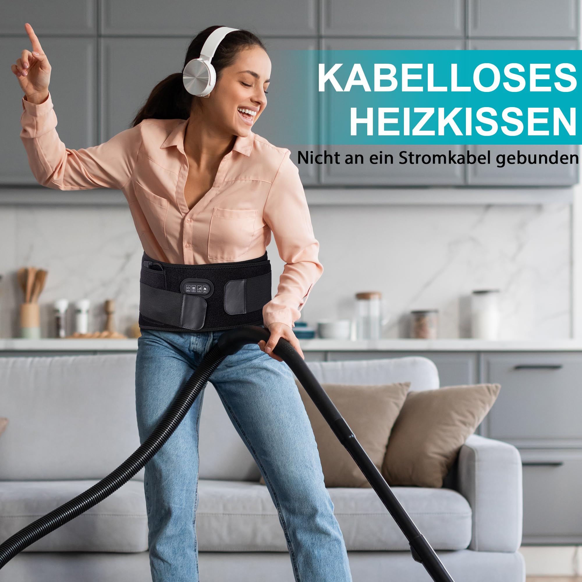 Massage Wärmegürtel gegen Rückenschmerzen mit 5000 mAh Akku, 138 cm Gurt verstellbare Gurte Rückenmassagegerät elektrischer Heizgürtel mit 4 Modi, 3 Intensitäten,mit Timer