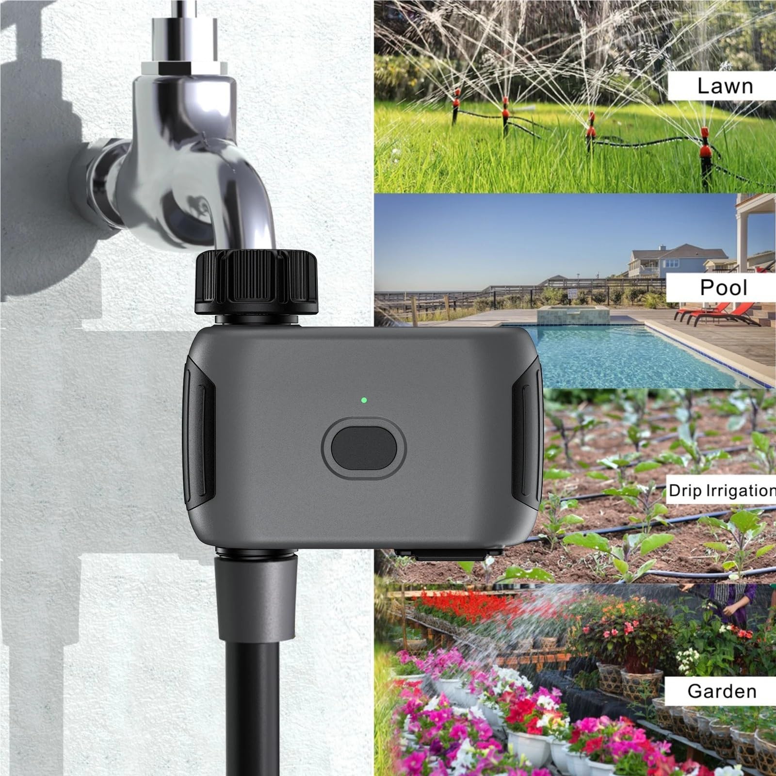 Timer for irrigazione da giardino WiFi con ritardo pioggia, timer for irrigazione automatico programmabile, rubinetto for tubo flessibile, irrigatore