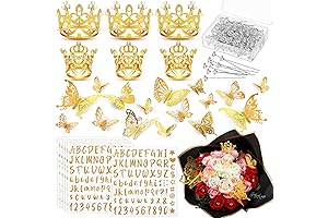 XunYee Letters for Flower Bouquet Decorations Gold Crowns Glitter Letter Stickers 3D Butterflies Corsage Pins