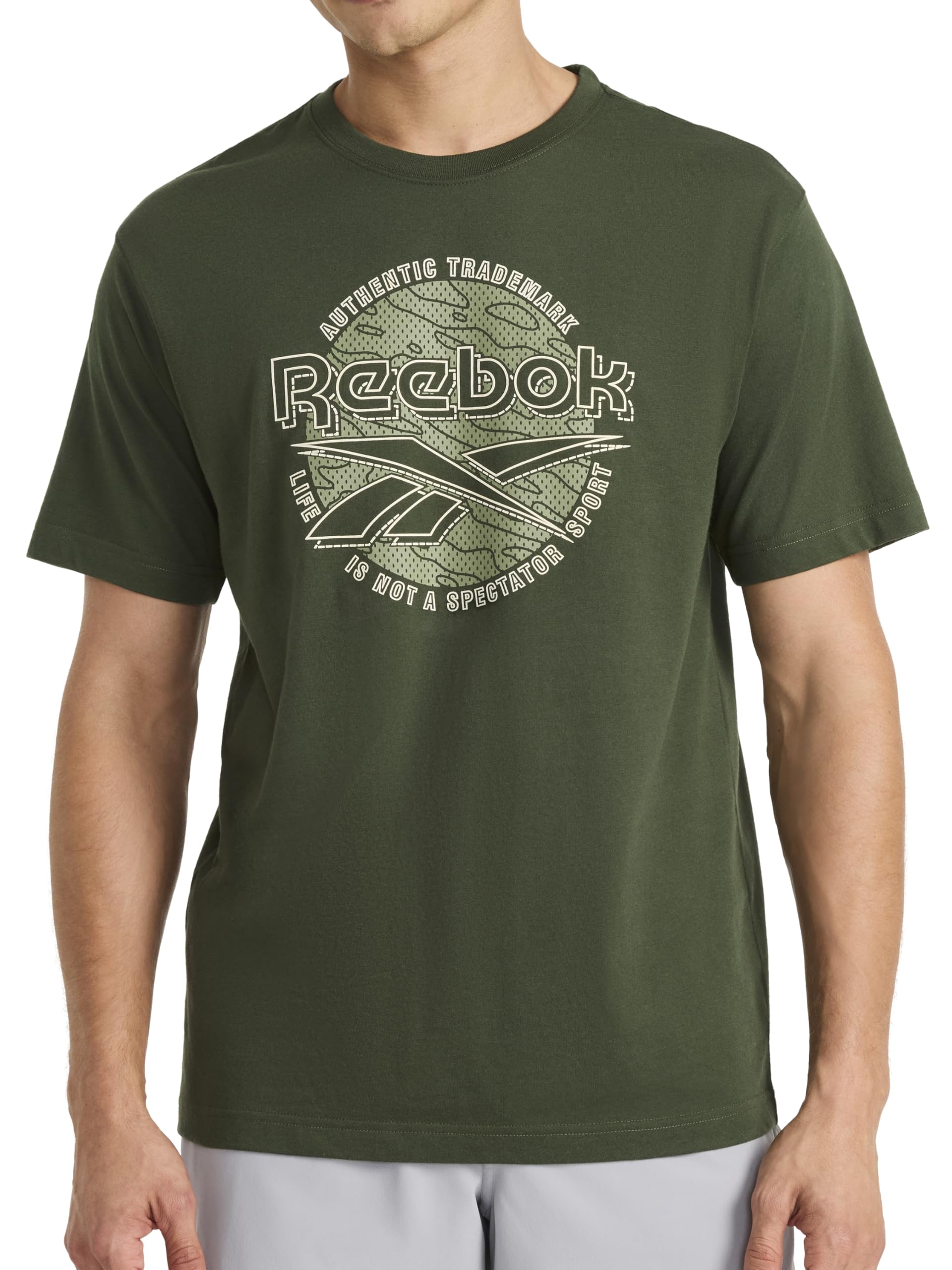 Reebok Mens Short Sleeve Graphic Crewneck T-Shirt Standard Fit Lightweight Cotton-Poly Fabric
