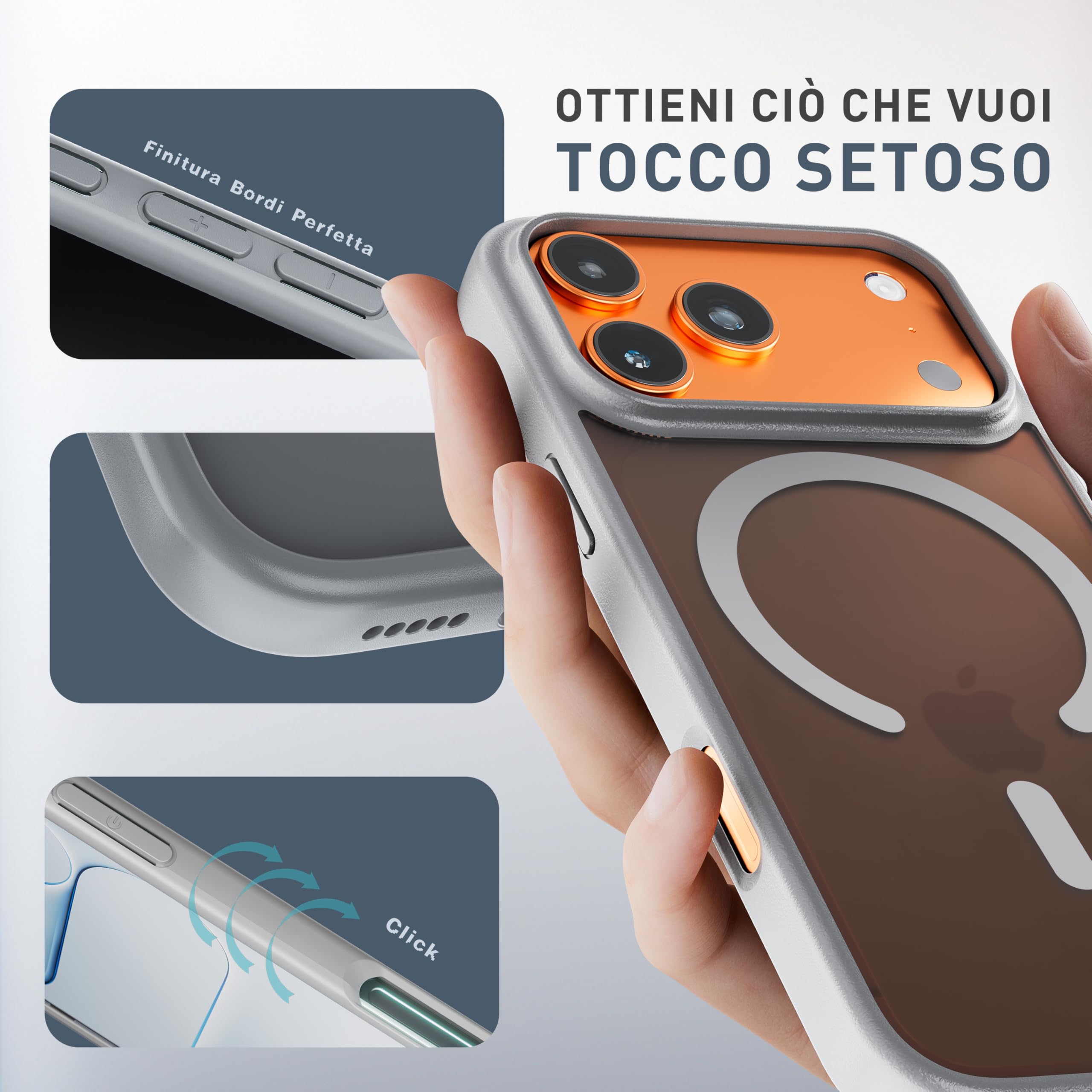 tigratigro Cover Magnetica per iPhone 17 Pro Max, Compatibile con Mag-Safe, Custodia Traslucida Opaca Posteriore Sottile Protettiva Case, Protezione Antiurto di Grado Militare, Grigio