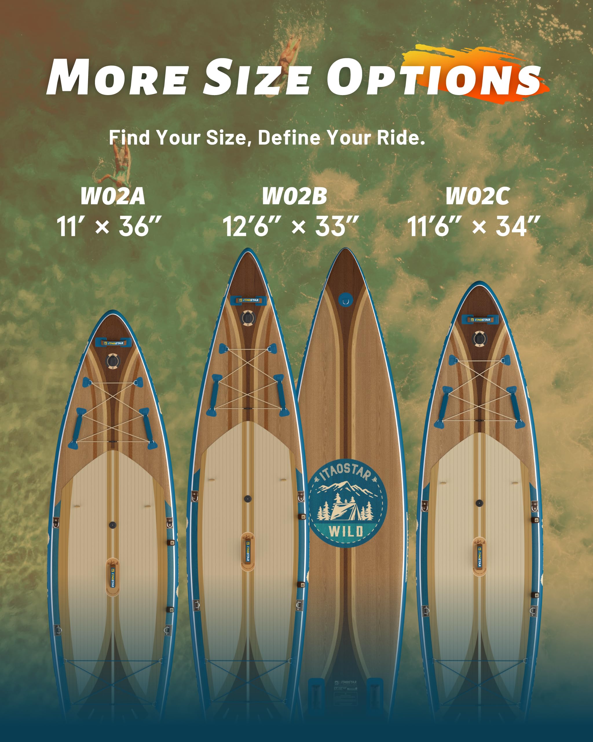 iTAOSTAR Wild 335 × 91/350 × 86/381 × 83 cm Aufblasbares Paddle Board mit Sitz, One-Stop Premium SUP Board Gears, Tailored 5 Fins, Stabile aufblasbare Stand Up Paddle Boards für Jugendliche/Erwachsene