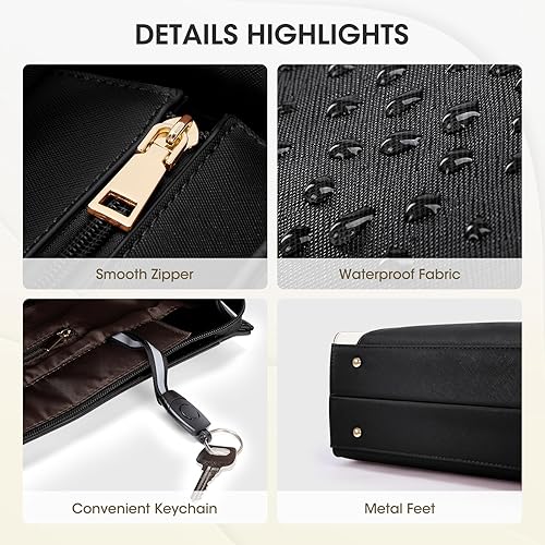 Miniatura 6 de RAINSMORE Bolsa de mano para laptop para mujer, 15.6 pulgadas, bolsas de trabajo grandes para mujeres, impermeables, para negocios, oficina,