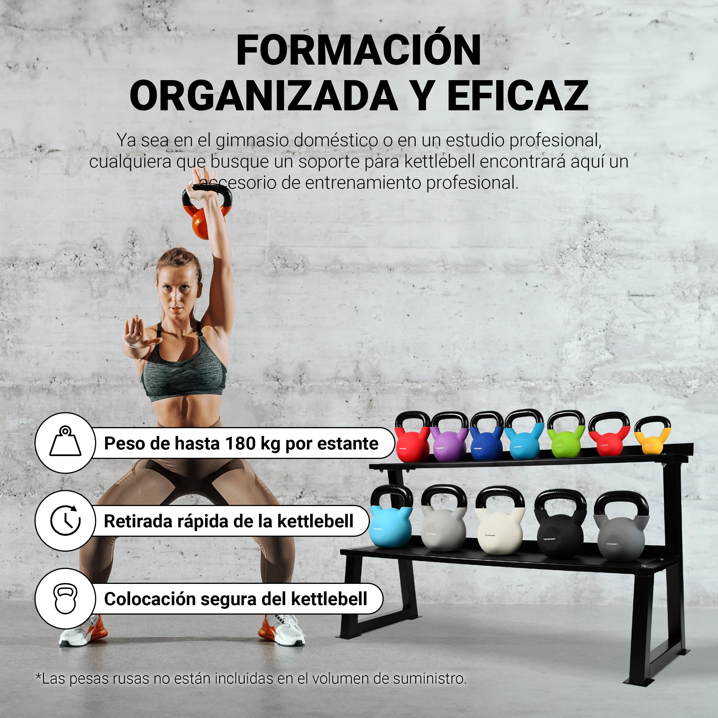 MSPORTS Rack para pesas rusas (2 niveles, para 14 pesas, acero negro), color negro