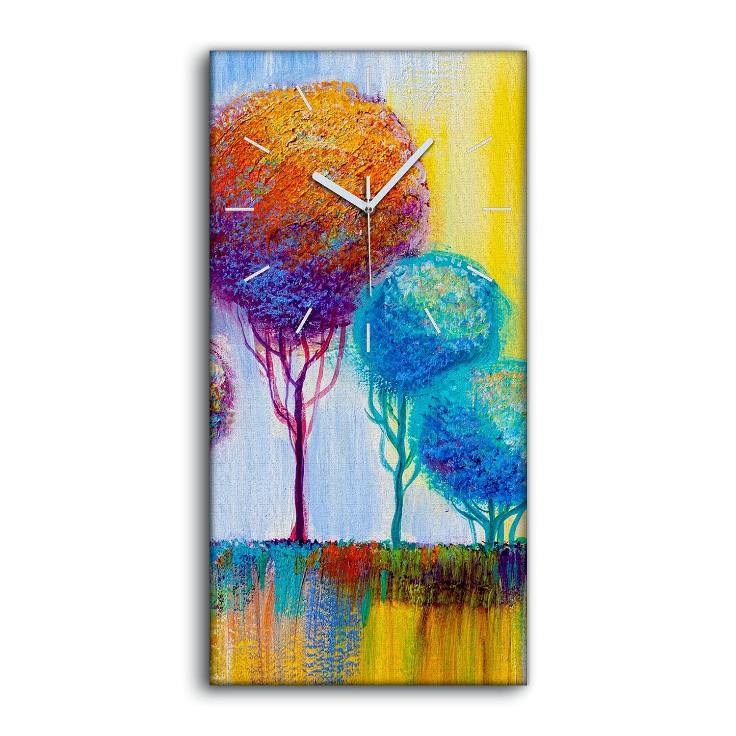 Horloge sur Toile 30x60cm Arbres Abstrait coloré avec Mécanisme Silencieux pour Salon