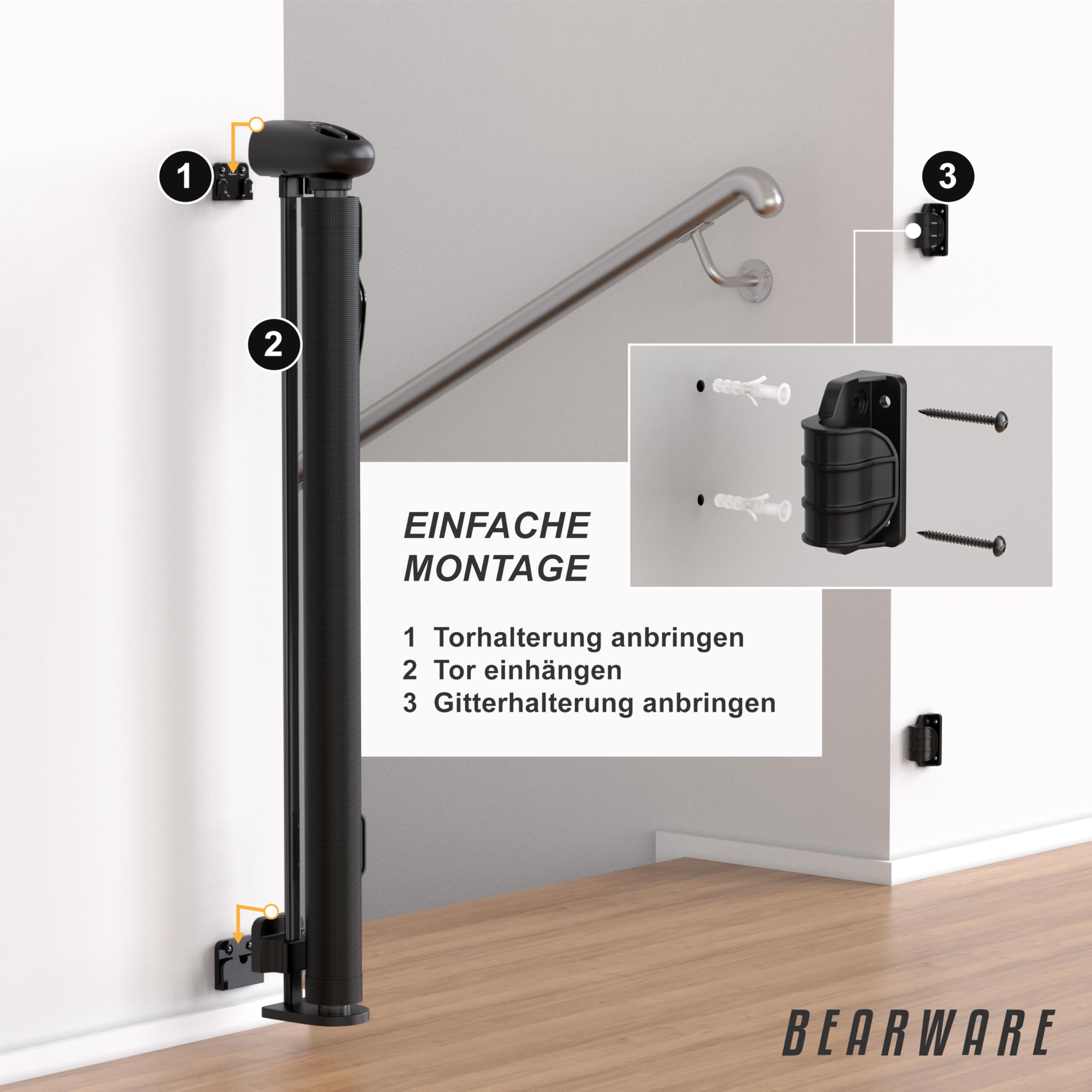 CSL - Schutzgitter Treppe Baby – Baby Schutzgitter für Treppen und Türen – bis zu 180 cm – Kindersicheres Absperrgitter – Treppenschutzgitter ausziehbar - Sicherheitsgitter Safety Gate