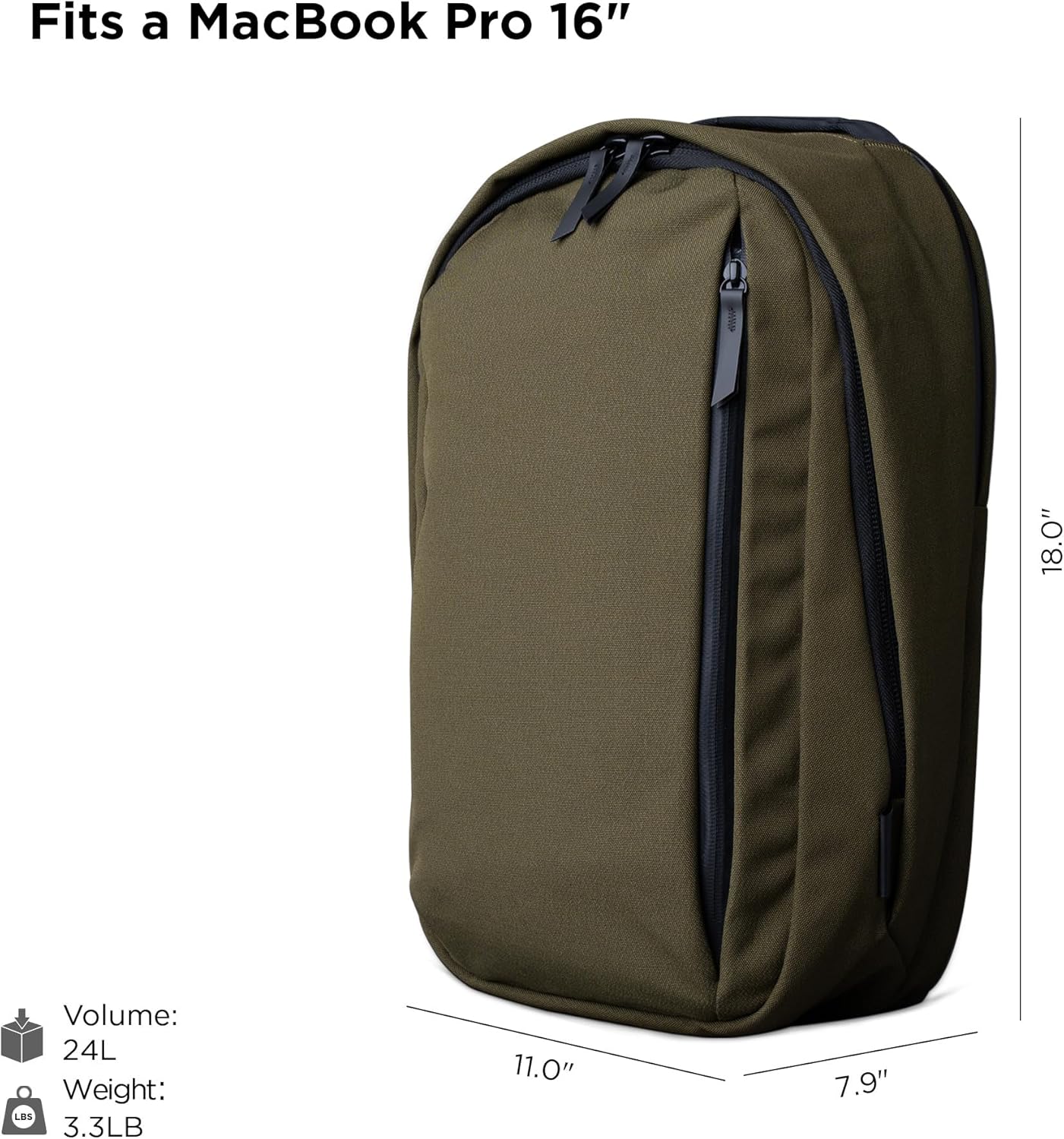 ALPAKA Metro Backpack Pro for Men - Fits 16" Laptop Business Travel Backpack with YKK Zippers, MOD Key Leash,Axoflux 600D (Army Green)