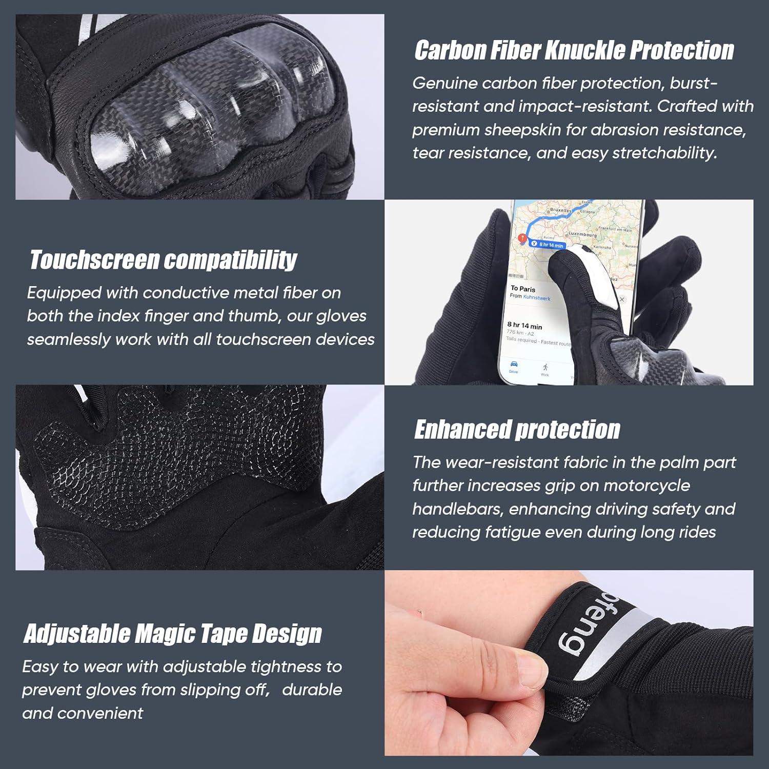 Motorcycle Gloves Riding Dirt Bike Glove with Carbon Fiber Protective Hard Knuckles for Men and Women - Image 5