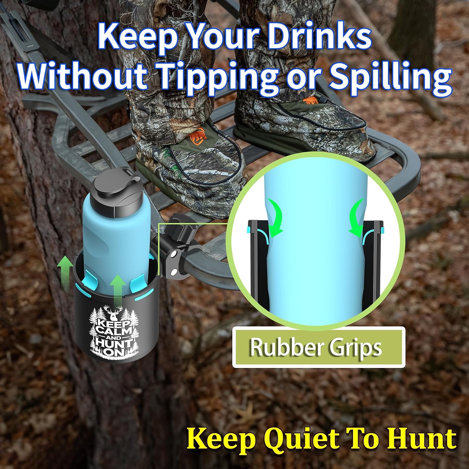 Huntury Hunting Gifts for Hunter, Treestand Cup Holder, Easy Clamps On Climbing Treestands Or Hang-on Treestands, Bottle Holder for Hunting, Install No Drilling Or Tool, Gifts for Hunter