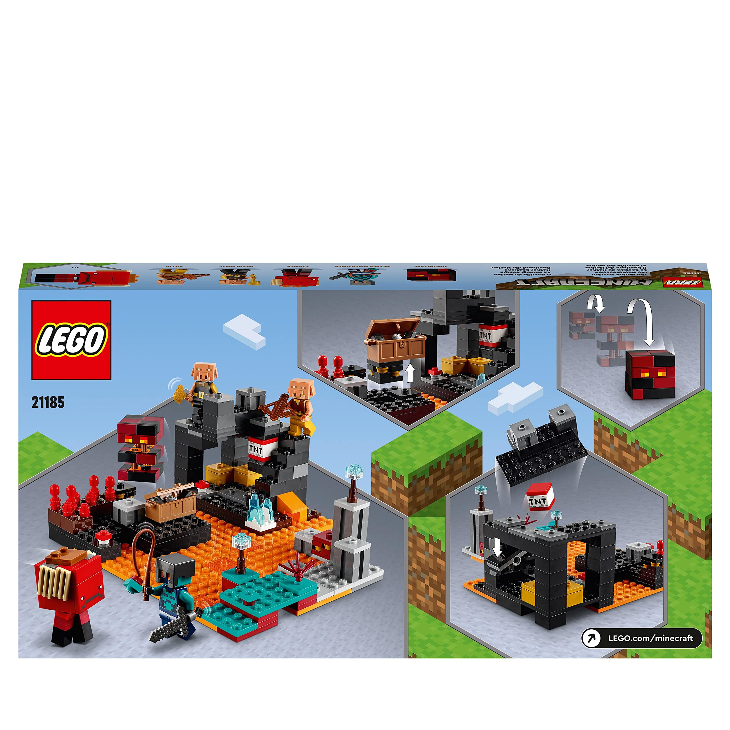 LEGO Minecraft Il Bastione del Nether, Modellino da Costruire di Castello Giocattolo con, Funzioni, Accessori e Personaggi Piglin del Videogioco, Giochi per Bambini e Bambine da 8 Anni 21185