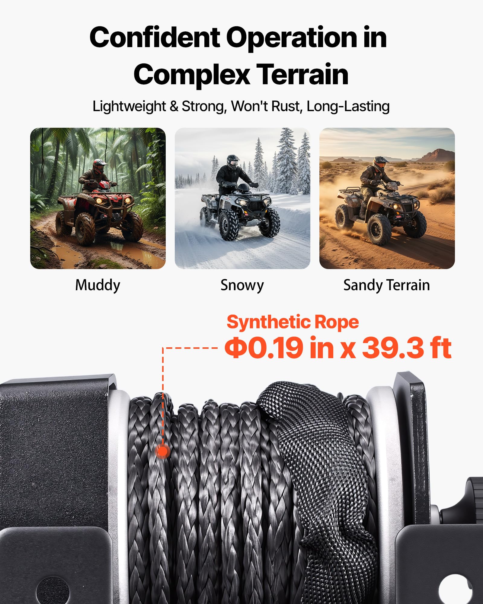 VEVOR Verricello Elettrico con Cavo da 1134 kg, Verricello Elettrico da 12 V CC per ATV/UTV Fuoristrada con Fune Sintetica Ø 4,8 mm x 12 m, Telecomando Cablato, Impermeabile IP55 per Recupero Stradale