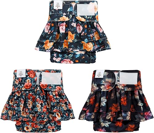 CuteBone Pañales para perras con faldas, paquete de 3 vestidos reutilizables para cachorros, pantalones para el período de ciclo de calor QBD21XS