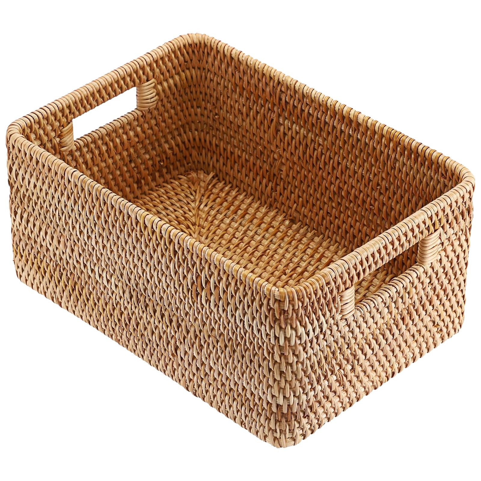 Toddmomy Caja de almacenamiento de ratán tejido para cocina y despensa, baúl grande de mimbre con asas integradas, ideal para artículos diversos, baño y artículos esenciales del hogar. Medidas: