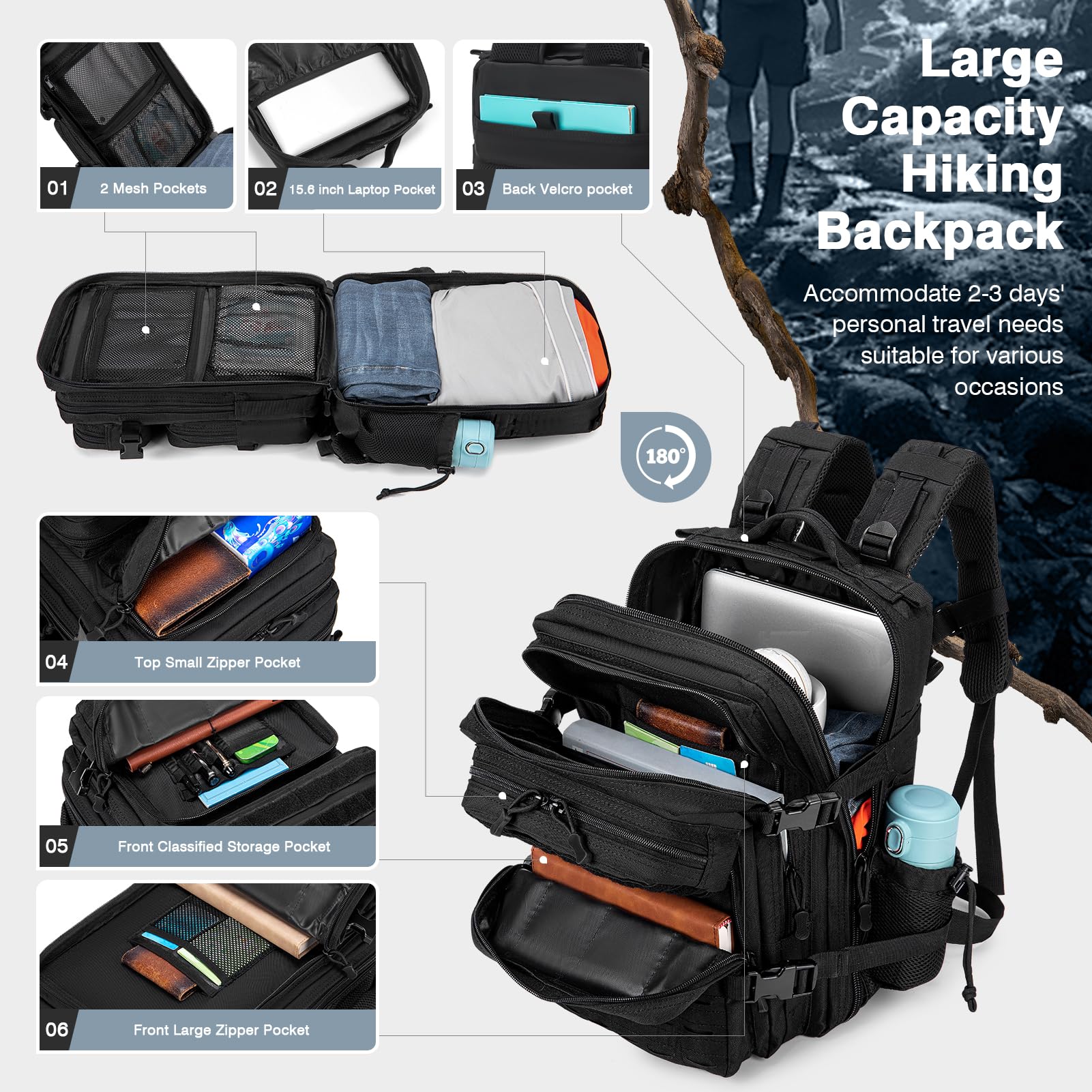 SPAHER Sac à Dos Tactique Militaire Multifonction Molle 30L Sac a Dos Voyage 40x30x25 Eurowings Bagage Cabine Sac à Dos Randonnée Trekking Crossfit Homme Peche Survie étanche Armée Backpack