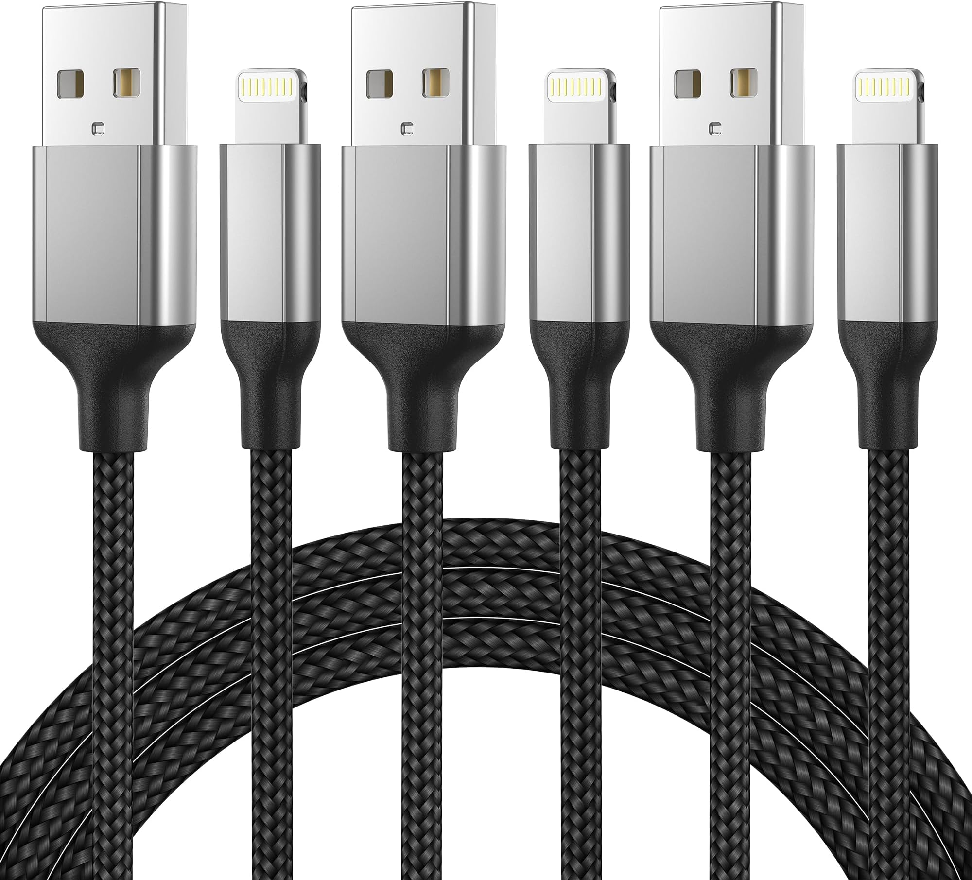 1.5ft Lightning Cable Short, 3 Pack iPhone Charger Fast Charging for Car, [MFi Certified] 1.5 Foot Braided Apple Carplay Cord for iPhone 14 13 12 11 Pro Max Mini XR XS X 8 7 Plus SE,iPad, Airpods