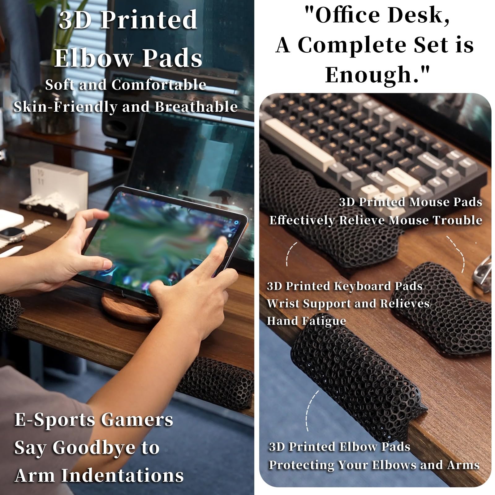 FORRTY Almohadilla Reposabrazos con Reposamuñecas Impresa En 3D, Soporte Ergonómico for Teclado Y Ratón, Transpirable, Lavable, Cojín for Escritorio, PC, Juegos, Escritura(Rosa,Three)