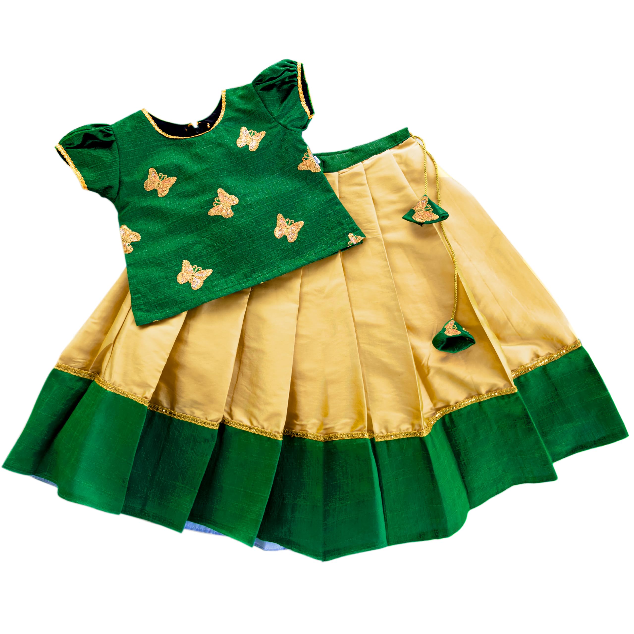 Stanwells KidsLehenga Choli for Girls Cotton Silk Traditional Dress Ethnic Wear for Baby Girls Front Bow Readymade Embroidered Lehenga for Kids Kerala South Indian Pattu Pavadai Lehenga for Kids