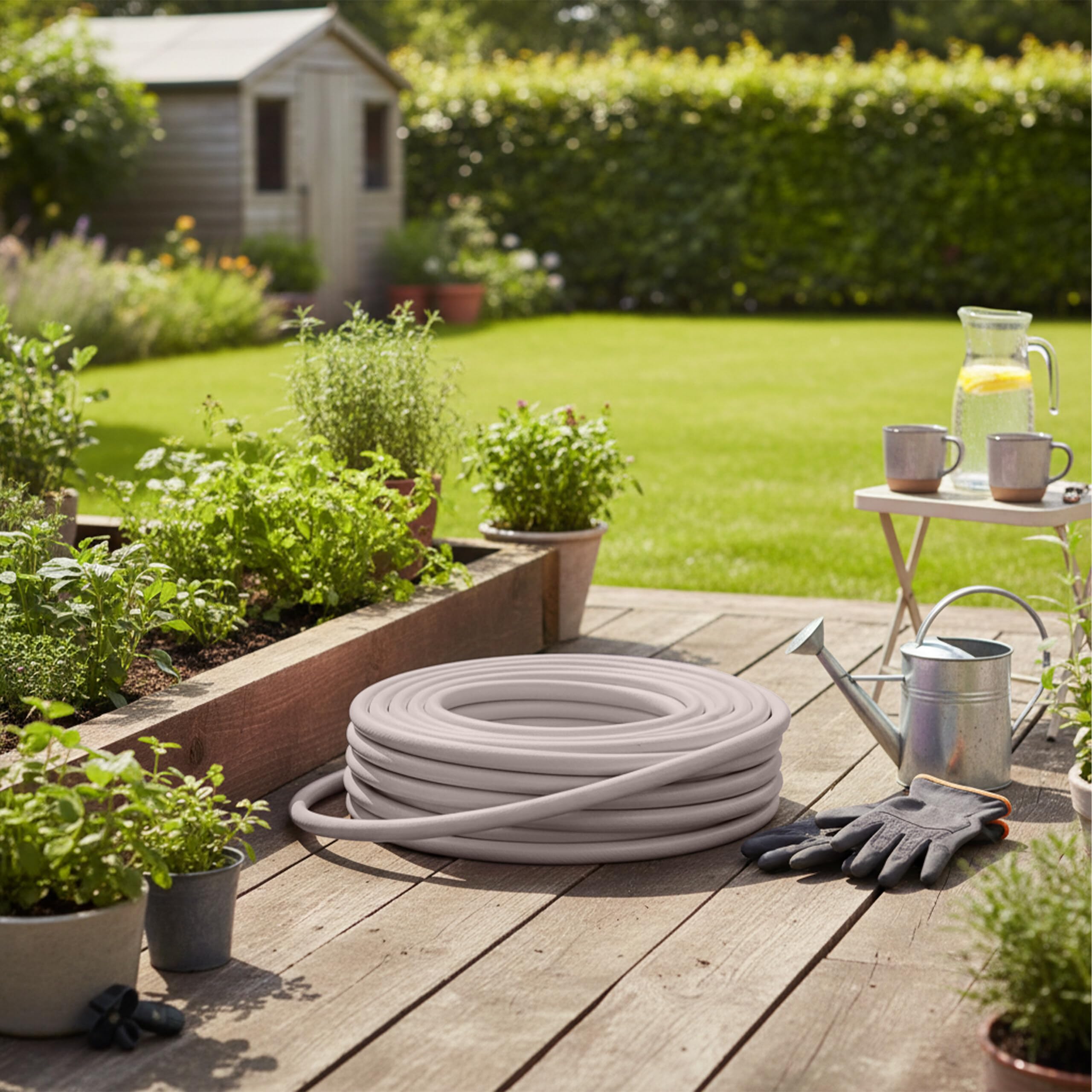 Relaxdays Gartenschlauch, 30 m, universeller Wasserschlauch 1/2", UV- & wetterfest, Gewebeschlauch Garten, PP, beige