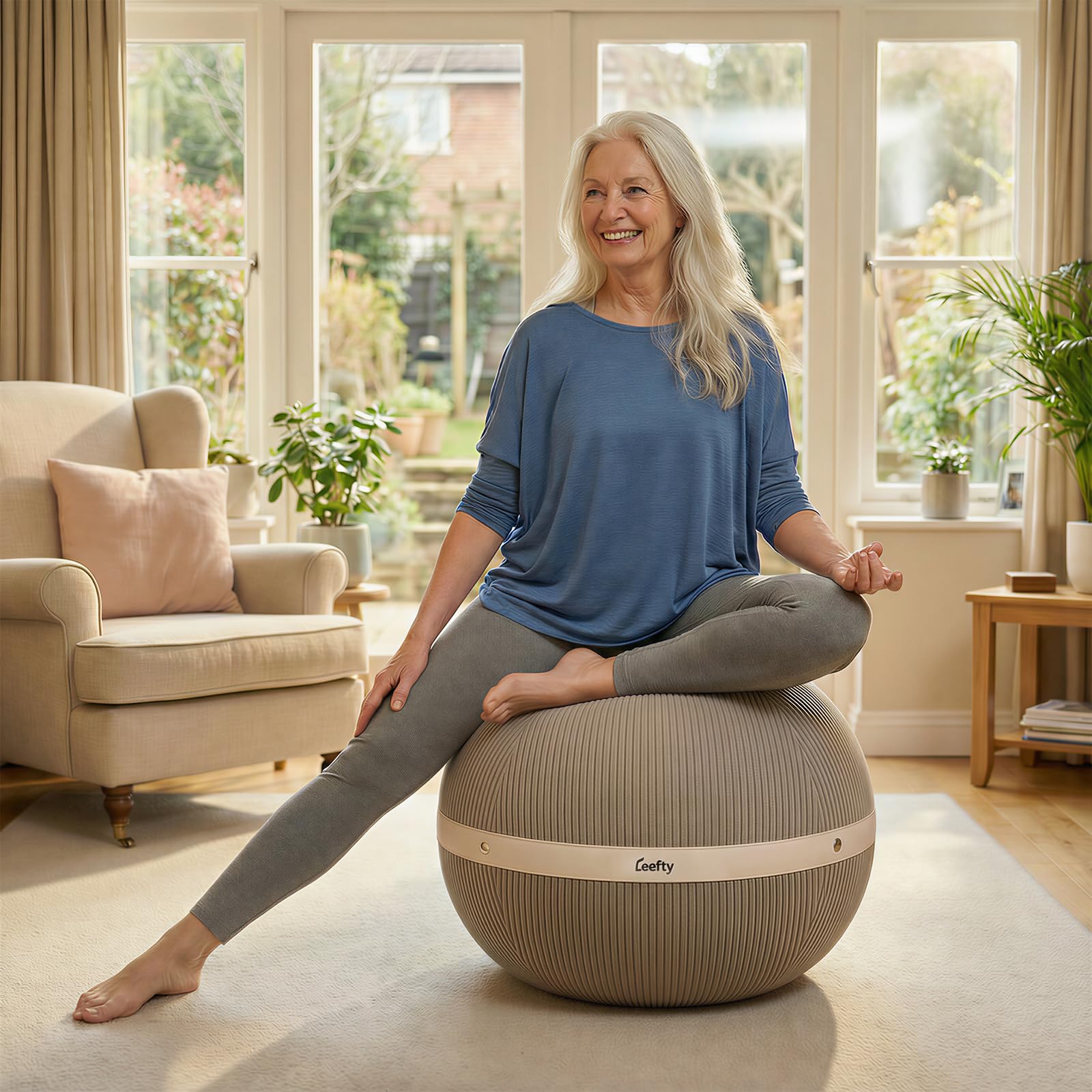 Ballon Chaise de Bureau Ergonomique – Ballon de Yoga 65 cm avec Base Anti-Dérapante-Siège Actif pour Bureau, Grossesse, Fitness &Yoga | Ballon d’Exercice Renforcé Anti-Éclatement