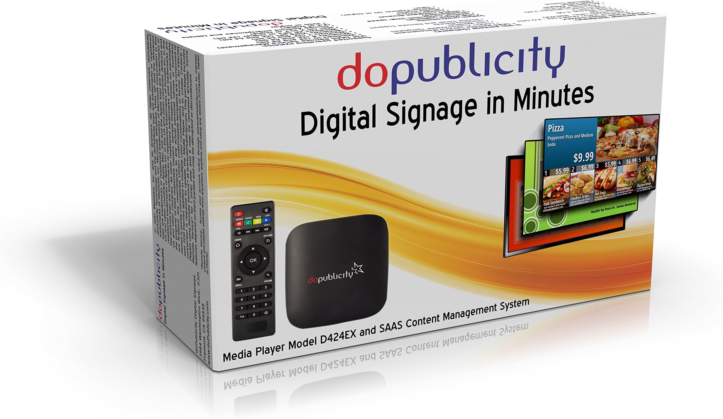 doPublicity Digital Signage Player D424EX + One-Time Purchase SAAS License with 1,000+ Templates for Restaurant Menu Boards, Advertising, Corporate Messaging, Product Promotion, Weather on HD / 4K TV
