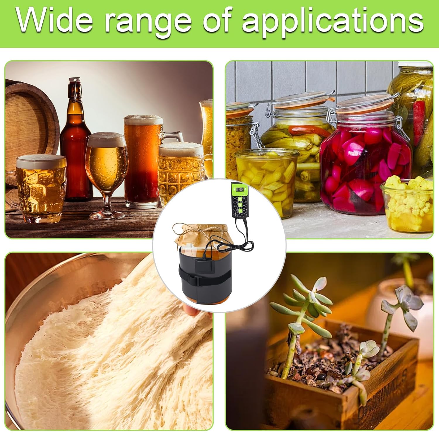 Kombucha Heating Wrap 2-Pack with Digital Thermostat, Adjustable Temperature 45–113°F, Waterproof Fermentation Heater Belt for Kombucha Brewing, Wine, Beer & Yogurt