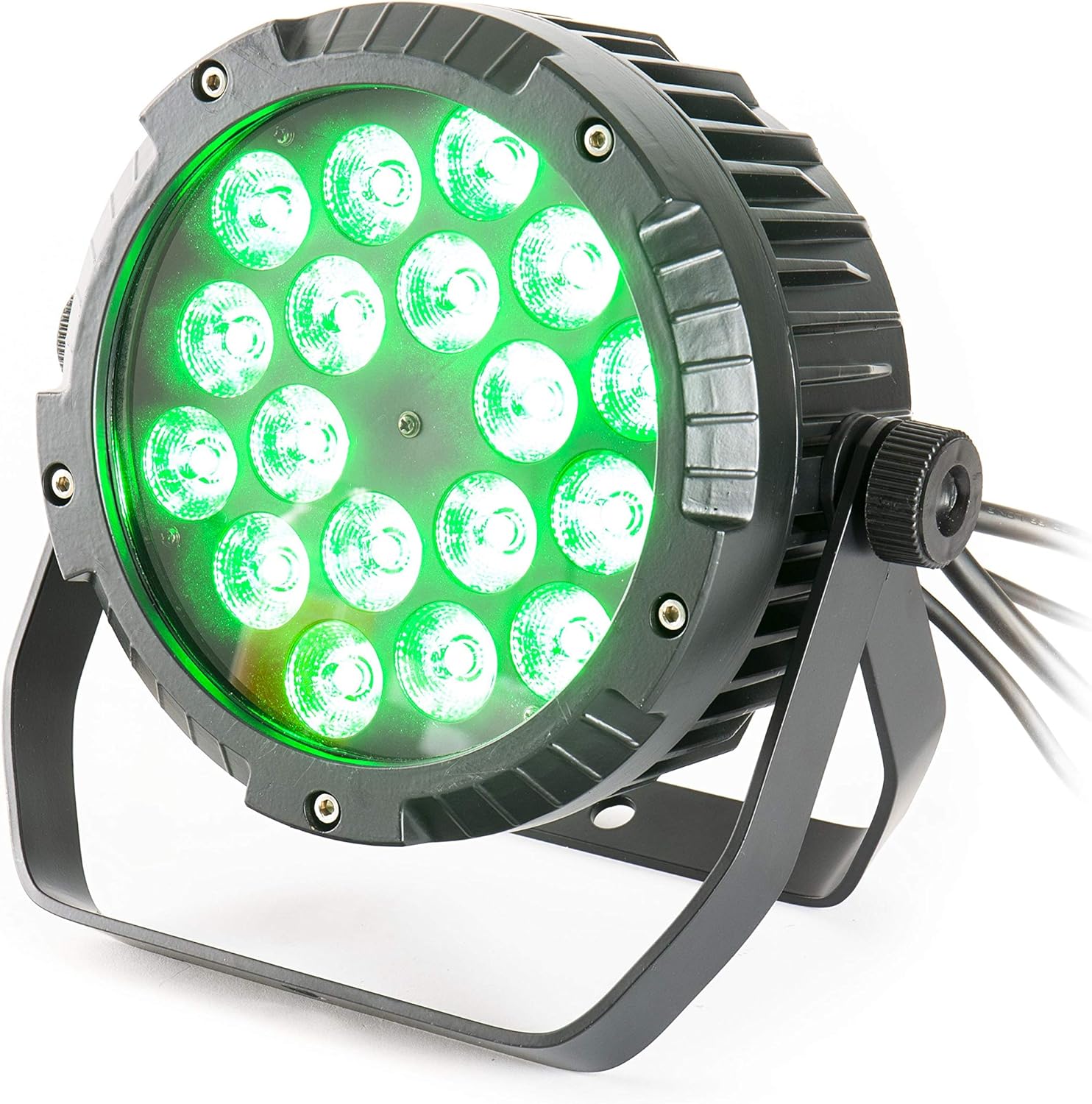 The lightmaXX Slim Spot ARC LED PAR emitting a bright green light, highlighting its versatile color output.