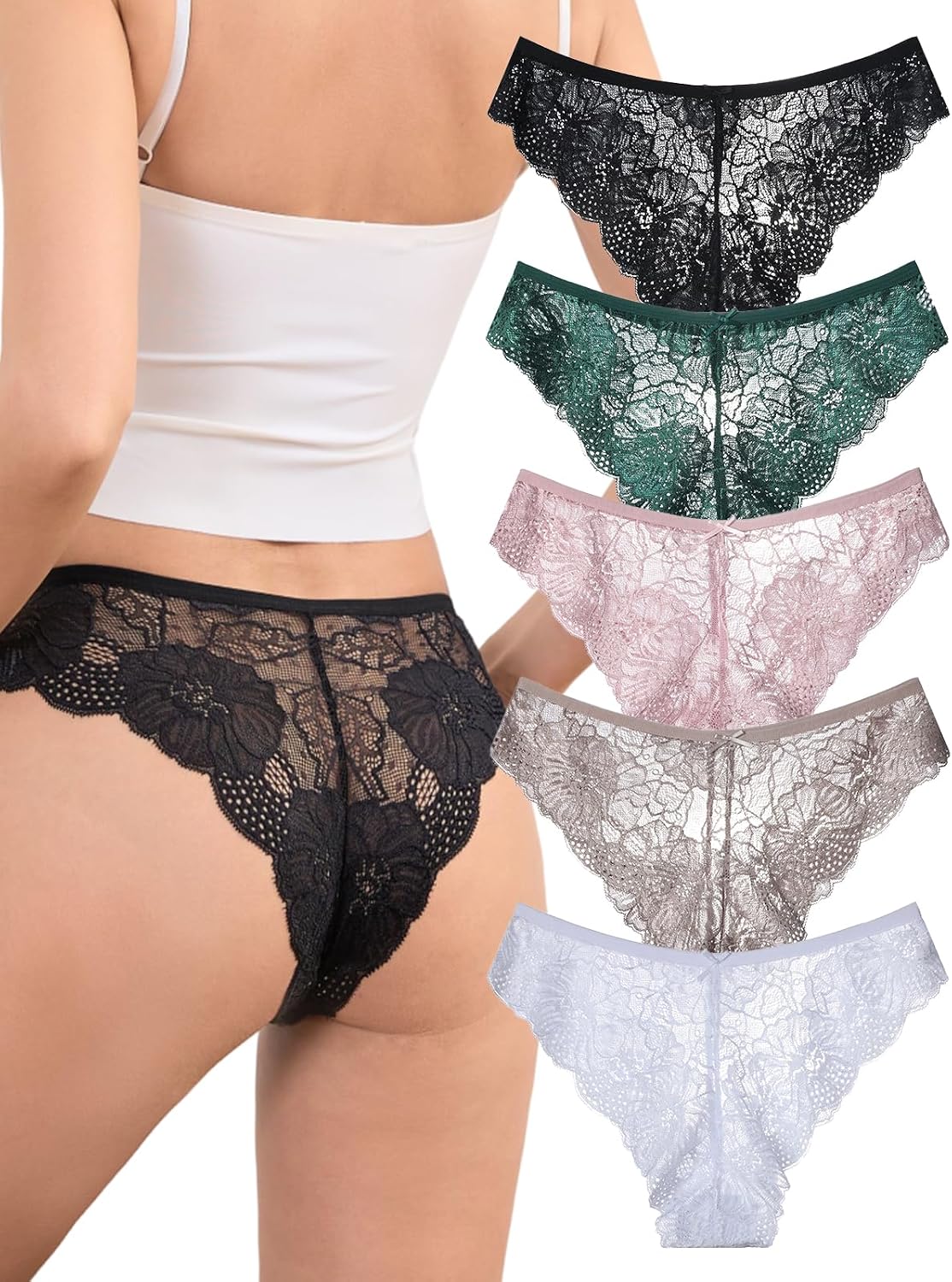 Lace Underwear Womens Sexy Thongs Seamless Cheeky Bikini Panties 5 Pack